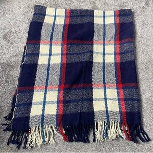 John Wanamaker Plaid Blue Red Ivory Made in Italy Vintage Blanket 53 X 72